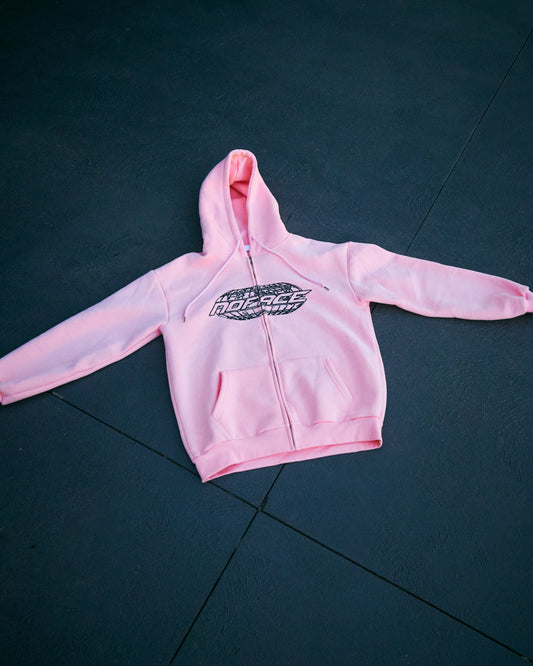 NO FACE ZIP HOODIE (PINK + BLACK)